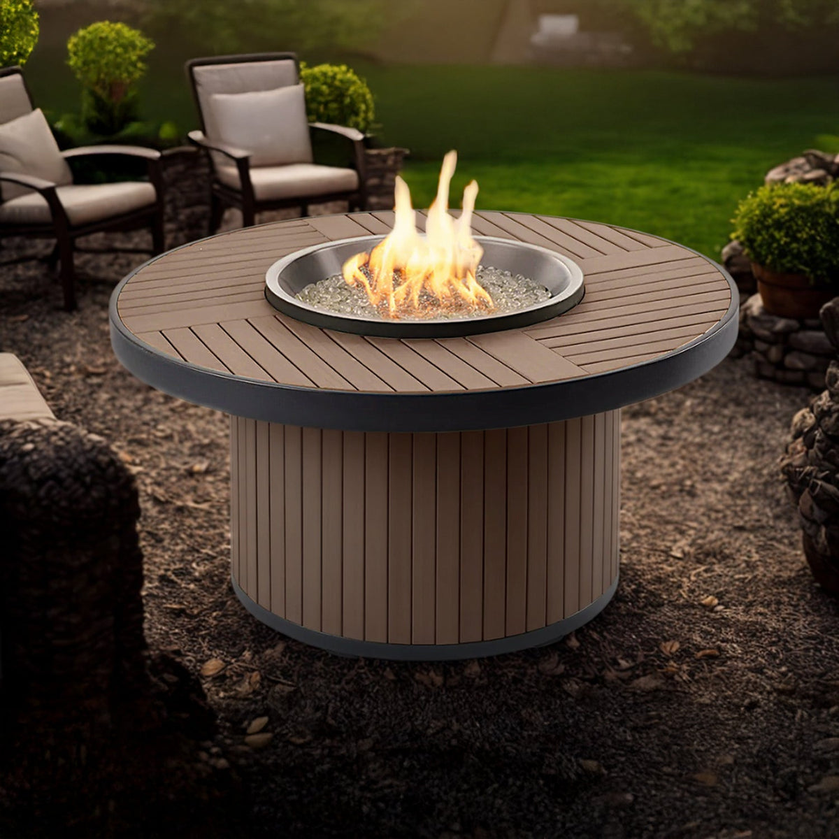 Kenwood – Table brasero ronde hauteur conversation avec pare-feu en verre – KW-20-19-K/GG-20R