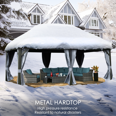 Kozyard Alexander 12' x 18' – Pavillon à toit rigide avec structure en aluminium, double toit en acier galvanisé, rideaux et moustiquaires, LawnGray
