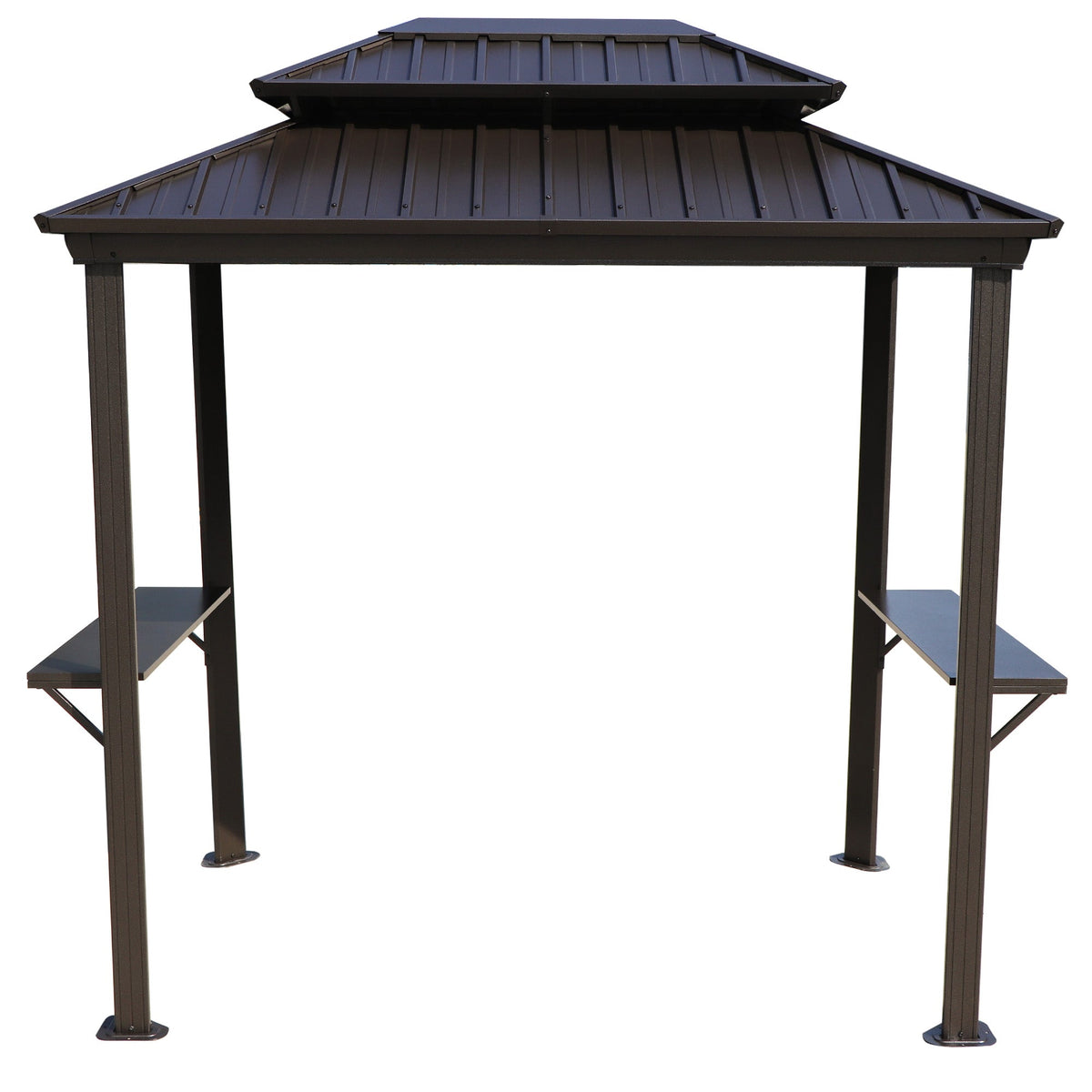 Kozyard 6' x 8' – Pavillon à toit rigide pour barbecue avec double toit en acier galvanisé, structure en aluminium et 2 tablettes latérales intégrées en acier