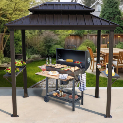 Kozyard 6' x 8' – Pavillon à toit rigide pour barbecue avec double toit en acier galvanisé, structure en aluminium et 2 tablettes latérales intégrées en acier