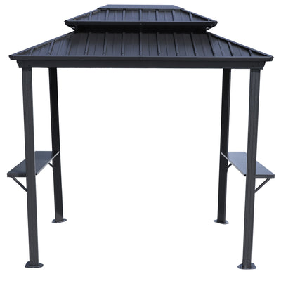 Kozyard 6' x 8' – Pavillon à toit rigide pour barbecue avec double toit en acier galvanisé, structure en aluminium et 2 tablettes latérales intégrées en acier