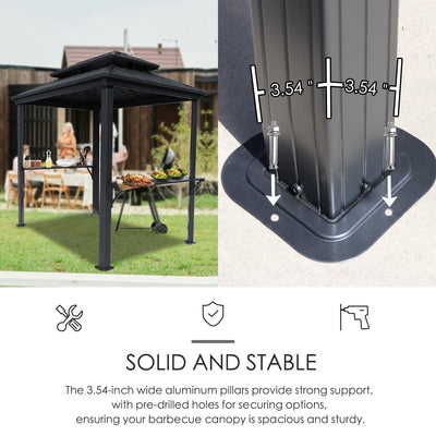 Kozyard 6' x 8' – Pavillon à toit rigide pour barbecue avec double toit en acier galvanisé, structure en aluminium et 2 tablettes latérales intégrées en acier