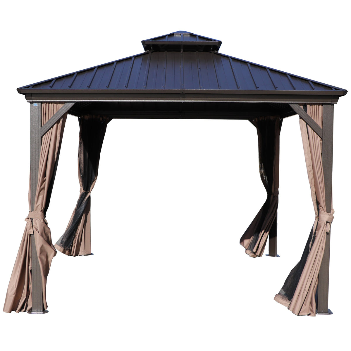 Kozyard Caesar – Pavillon métallique permanent à toit rigide avec moustiquaires et rideaux occultants pour terrasse, arrière-cour et deck