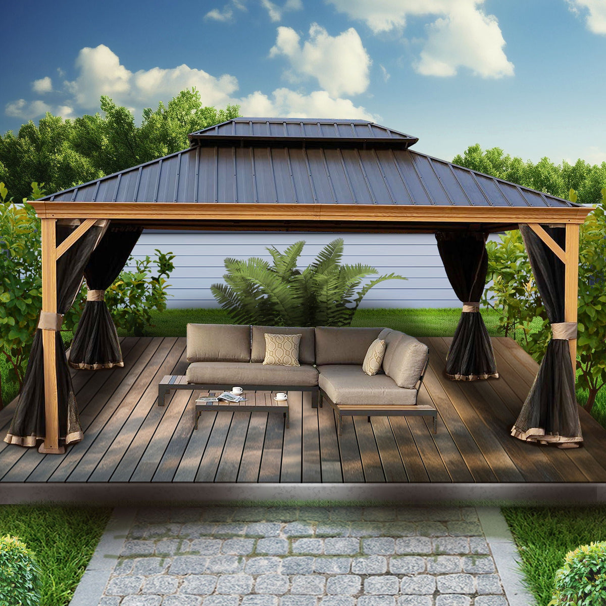 Kozyard Apollo 12ft x 16ft – Pavillon à toit rigide en aluminium, double toit en acier galvanisé et moustiquaire, pavillon métallique extérieur permanent pour terrasse, deck et pelouse