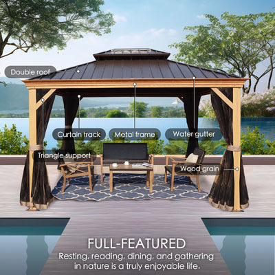 Kozyard Apollo 12ft x 16ft – Pavillon à toit rigide en aluminium, double toit en acier galvanisé et moustiquaire, pavillon métallique extérieur permanent pour terrasse, deck et pelouse