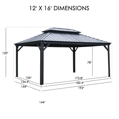 Kozyard Apollo 12ft x 16ft – Pavillon à toit rigide en aluminium, double toit en acier galvanisé et moustiquaire, pavillon métallique extérieur permanent pour terrasse, deck et pelouse
