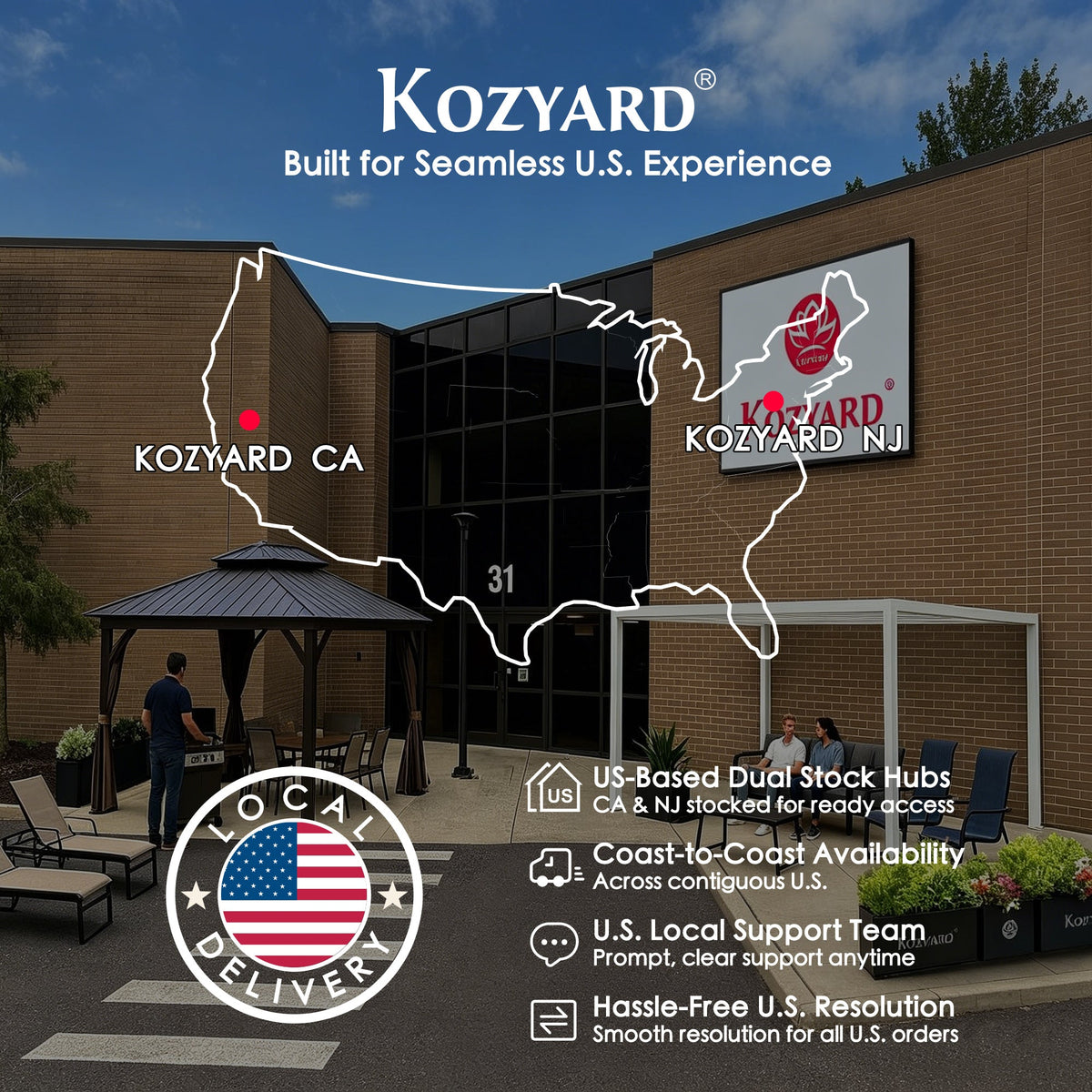 Kozyard 6' x 8' – Pavillon à toit rigide pour barbecue avec double toit en acier galvanisé, structure en aluminium et 2 tablettes latérales intégrées en acier