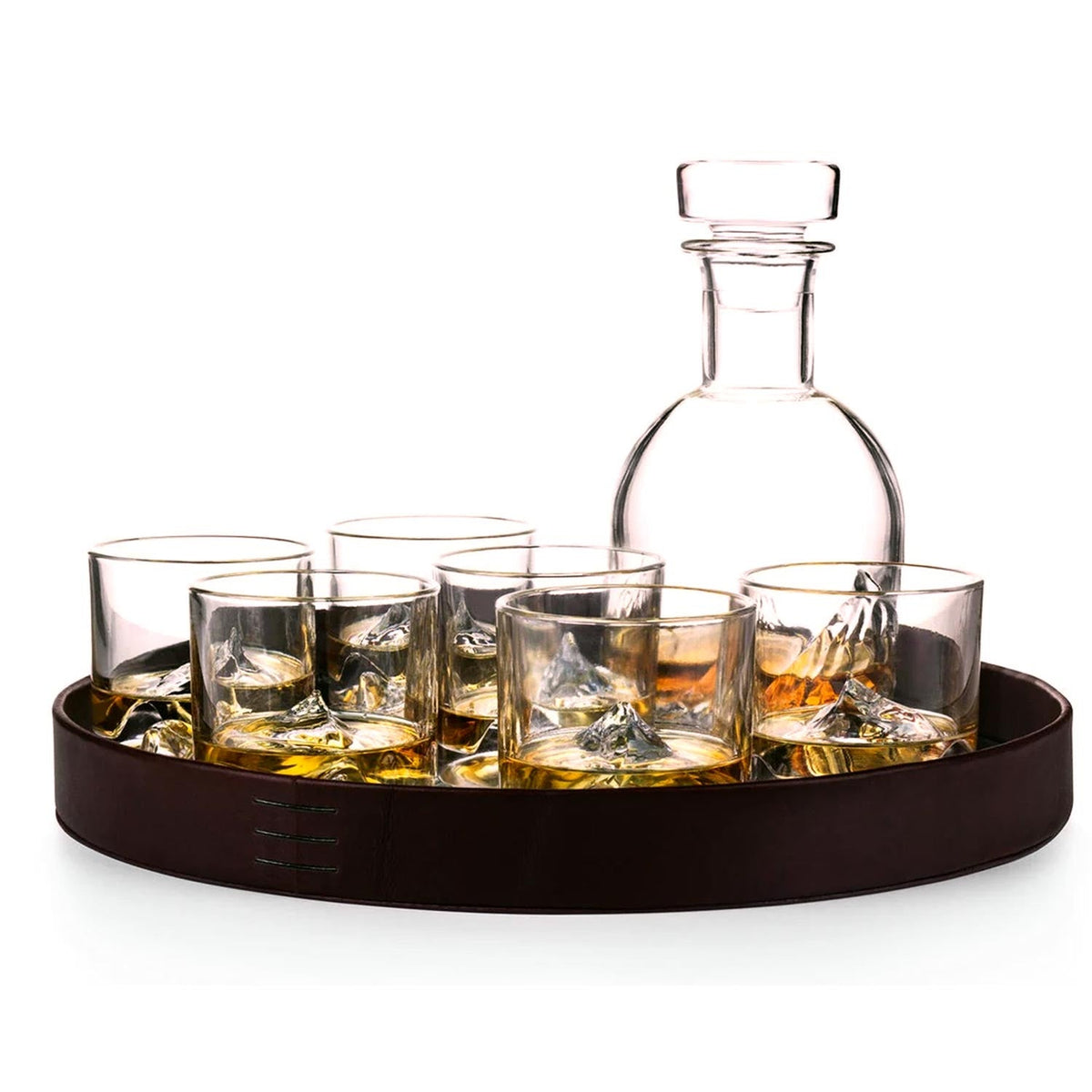 Everest Luxury – Ensemble de verres à whisky en cristal, carafe, plateau en cuir et sous-verres – LIITON