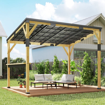 PerArbor 10' x 14' – Pavillon adossé en bois avec toit incliné en acier galvanisé et tablette de bar