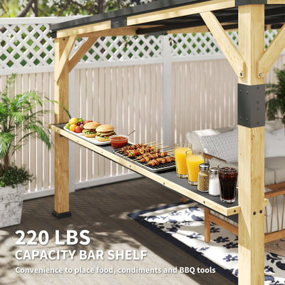 PerArbor 10' x 14' – Pavillon adossé en bois avec toit incliné en acier galvanisé et tablette de bar