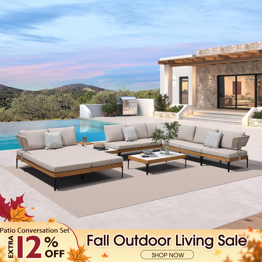 PURPLE LEAF Sicilia – Canapé d’angle extérieur modulaire en L avec coussins Oatmeal Greige, configuration flexible pour jardin et bord de piscine