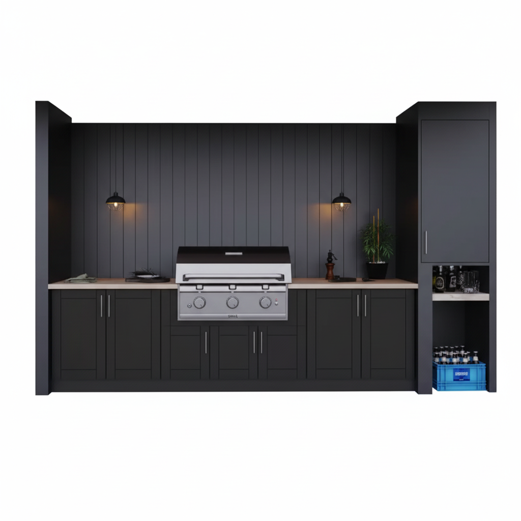 Miami Pitch Black – Ensemble îlot de cuisine extérieure 17 pièces 121.25 In. X 34.5 In. X 28 In.