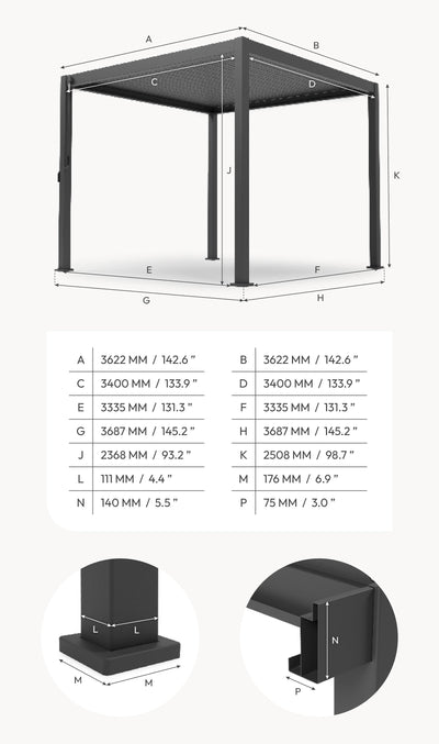 NOVA TITAN – Pergola carrée 3.6m x 3.6m – gris (modèle 2026)