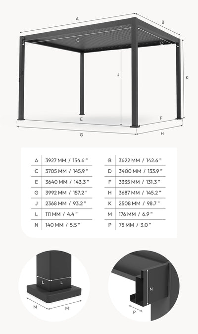 NOVA TITAN – Pergola rectangulaire 4m x 3.6m – Pebble (modèle 2026)