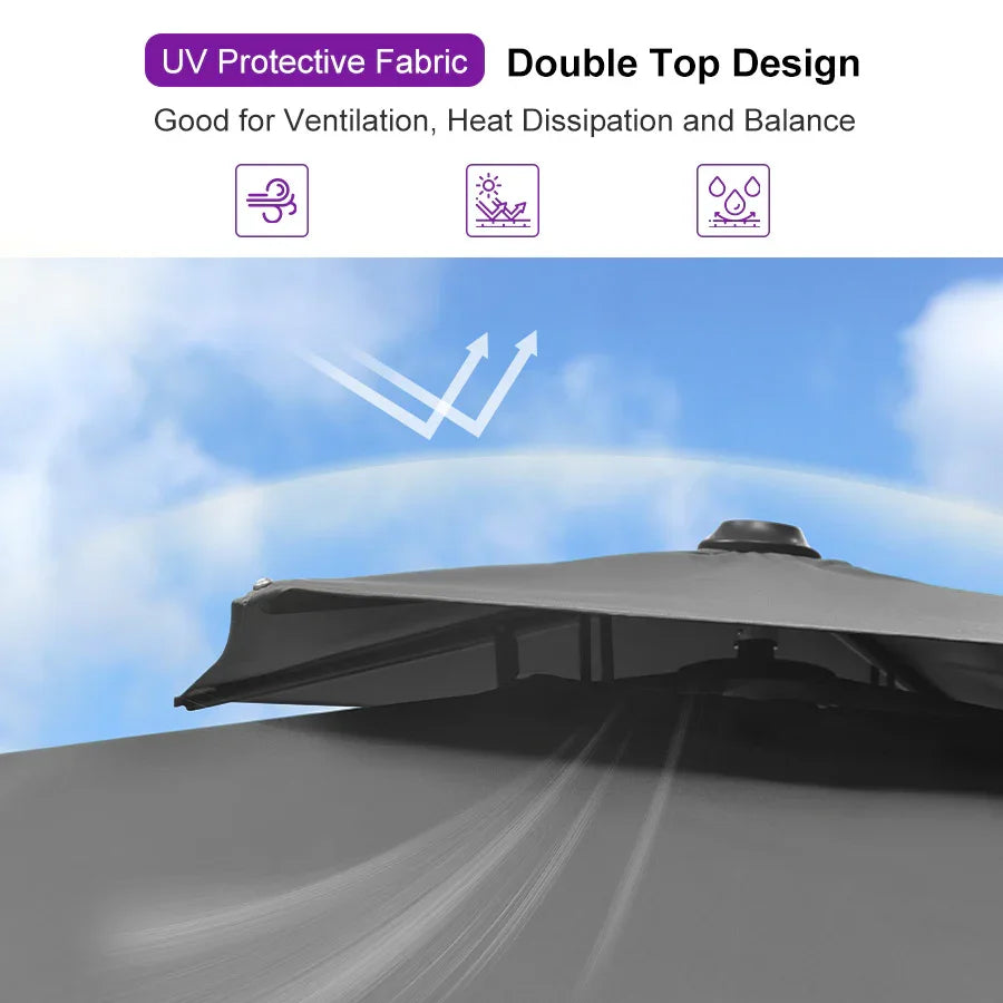PURPLE LEAF – Parasol déporté de terrasse avec mât gris et protection UV