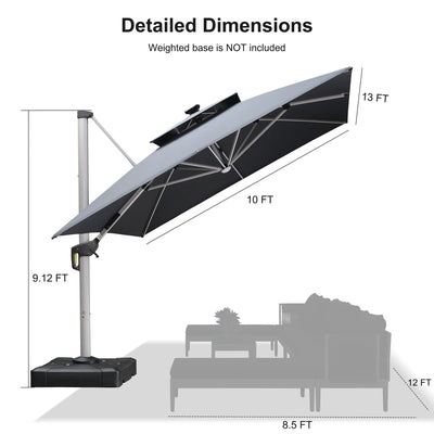 PURPLE LEAF – Parasol de terrasse rectangulaire à LED alimenté à l’énergie solaire avec éclairage