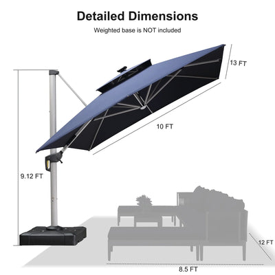 PURPLE LEAF – Parasol de terrasse rectangulaire à LED alimenté à l’énergie solaire avec éclairage