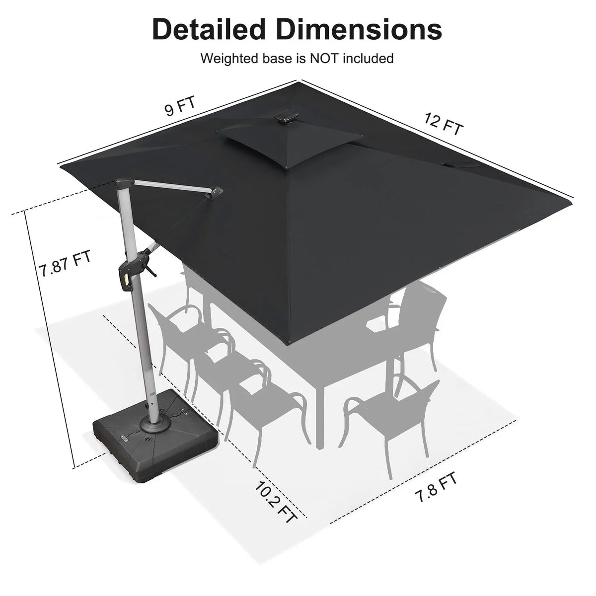 PURPLE LEAF – Parasol de terrasse rectangulaire à LED alimenté à l’énergie solaire avec éclairage