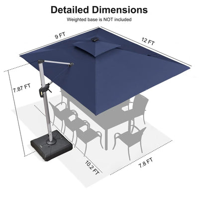 PURPLE LEAF – Parasol de terrasse rectangulaire à LED alimenté à l’énergie solaire avec éclairage