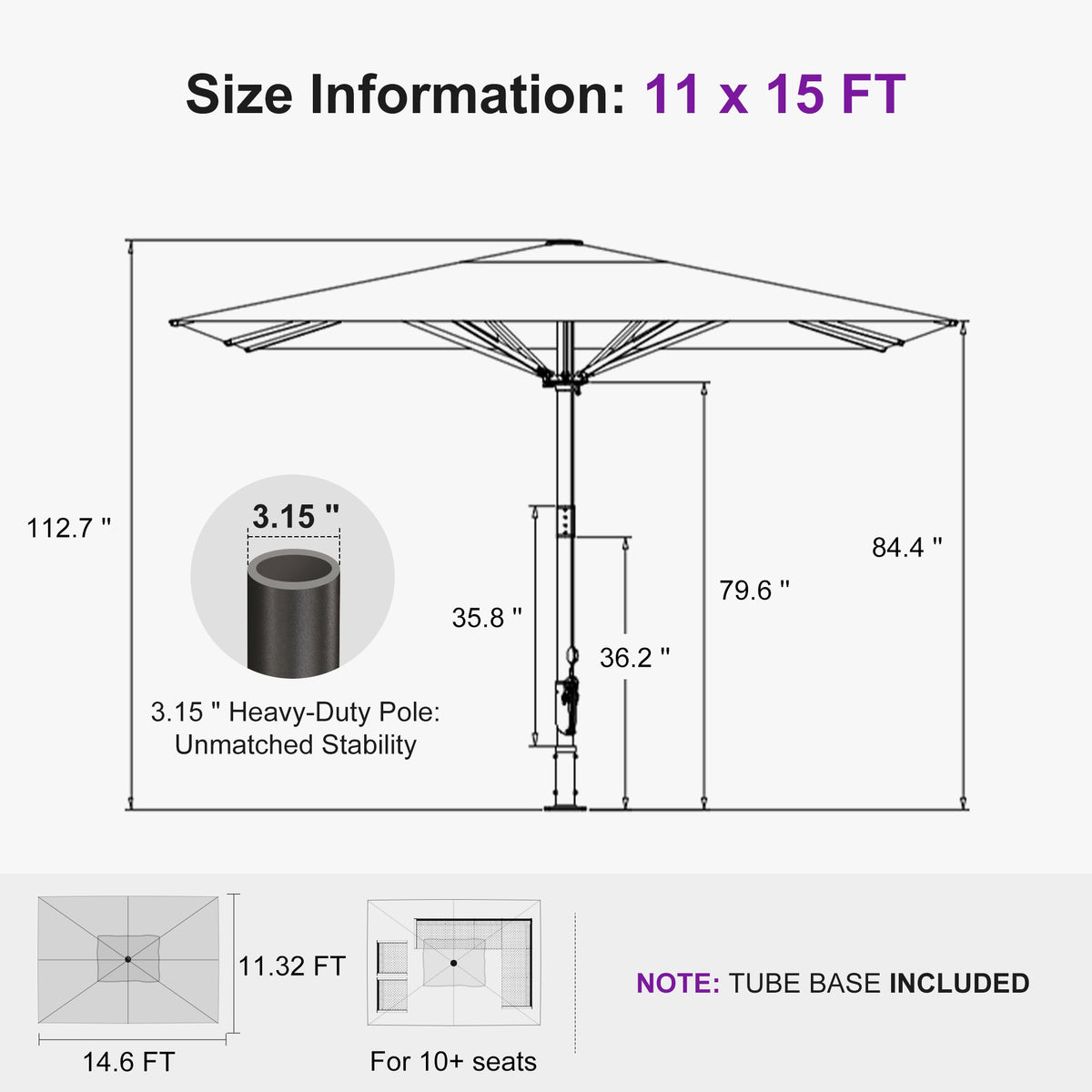 PURPLE LEAF – Parasol de marché haut de gamme renforcé, commercial, hydraulique et semi-automatique pour terrasse