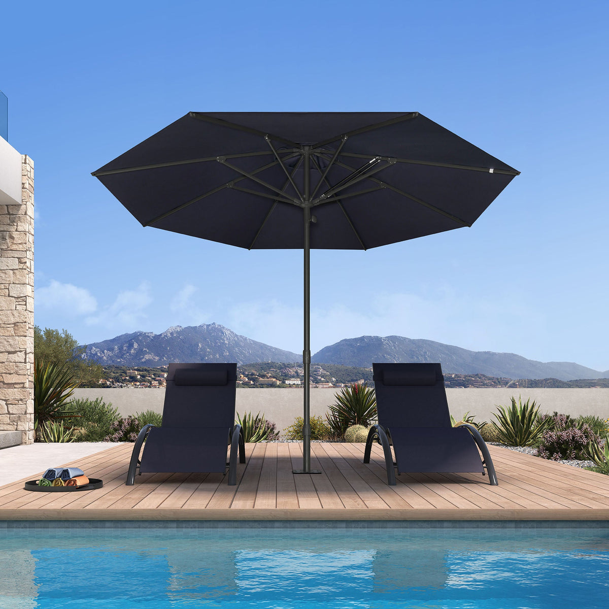 PURPLE LEAF – Parasol de marché haut de gamme renforcé, commercial, hydraulique et semi-automatique pour terrasse
