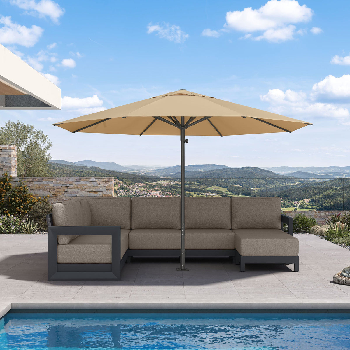 PURPLE LEAF – Parasol de marché haut de gamme renforcé, commercial, hydraulique et semi-automatique pour terrasse