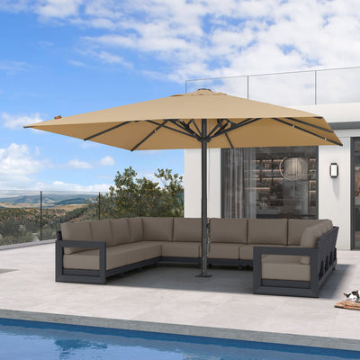 PURPLE LEAF – Parasol de marché haut de gamme renforcé, commercial, hydraulique et semi-automatique pour terrasse