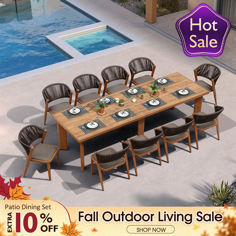 PURPLE LEAF – Ensemble repas extérieur 7 / 9 / 11 pcs pour terrasse, pelouse et jardin, marron