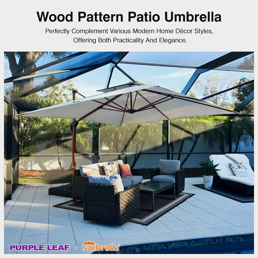 PURPLE LEAF SUNBRELLA – Parasol déporté Deluxe de terrasse, motif bois