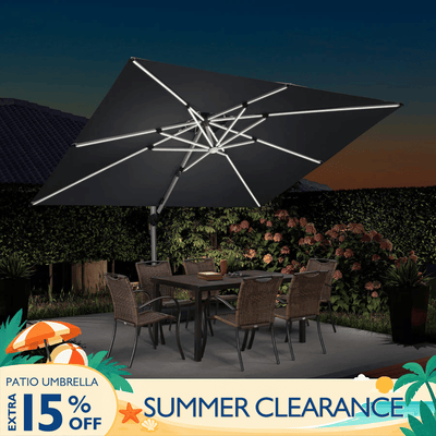 PURPLE LEAF – Parasol de terrasse rectangulaire à LED alimenté à l’énergie solaire avec éclairage