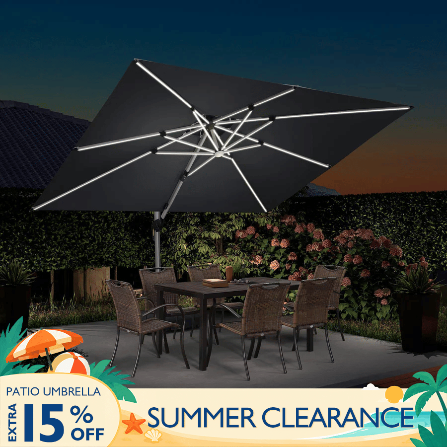 PURPLE LEAF – Parasol de terrasse rectangulaire à LED alimenté à l’énergie solaire avec éclairage