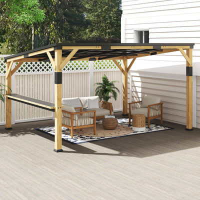 PerArbor 10' x 14' – Pavillon adossé en bois avec toit incliné en acier galvanisé et tablette de bar