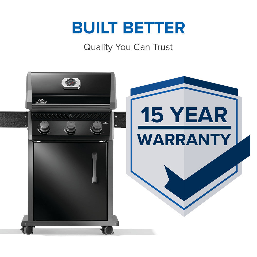 Napoleon Rogue 425 – Barbecue à gaz noir 3 brûleurs avec grilles en acier inoxydable