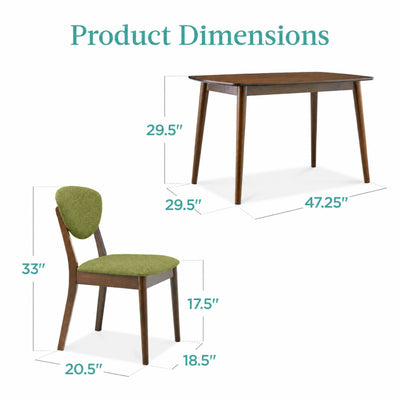 5 Pièces Wooden Mid-Century Modern Dining Set w/ 4 Chairs, Padded Seat & Back - Best Choice Products