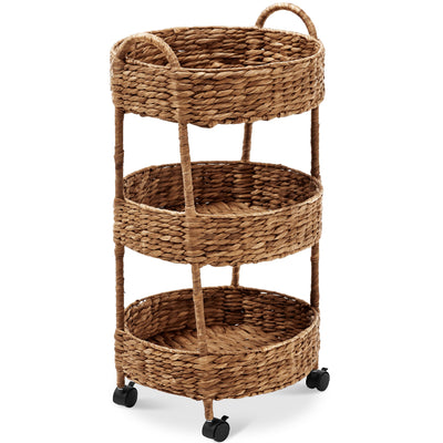 3-Tier Round Rolling Nursery Caddy avecWheels, Handwoven Utility Cart - Best Choice Products