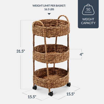3-Tier Round Rolling Nursery Caddy avecWheels, Handwoven Utility Cart - Best Choice Products