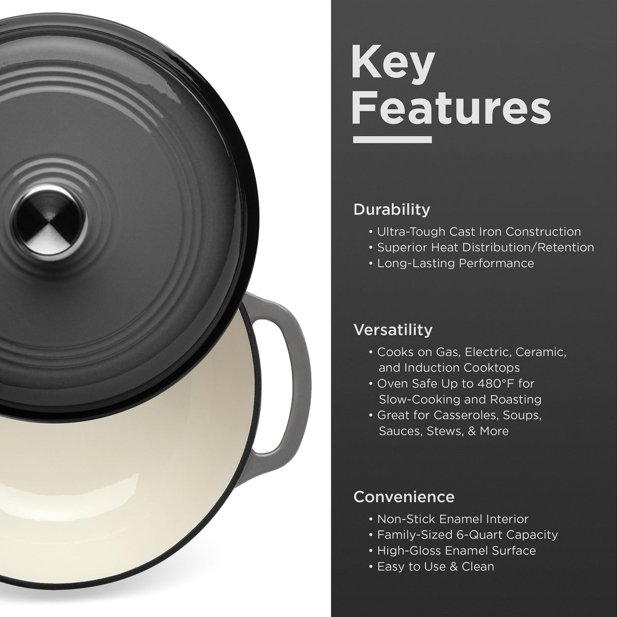 Cast-Iron Dutch Oven Kitchen Cookware w/ Enamel, Handles - 6qt - Best Choice Products