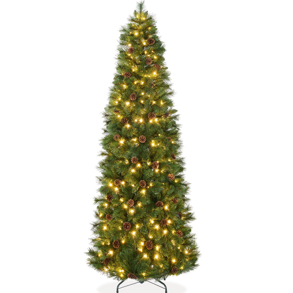 Pre-Lit Artificial Scotch Pine Pencil Christmas Tree w/ Metal Stand - Best Choice Products