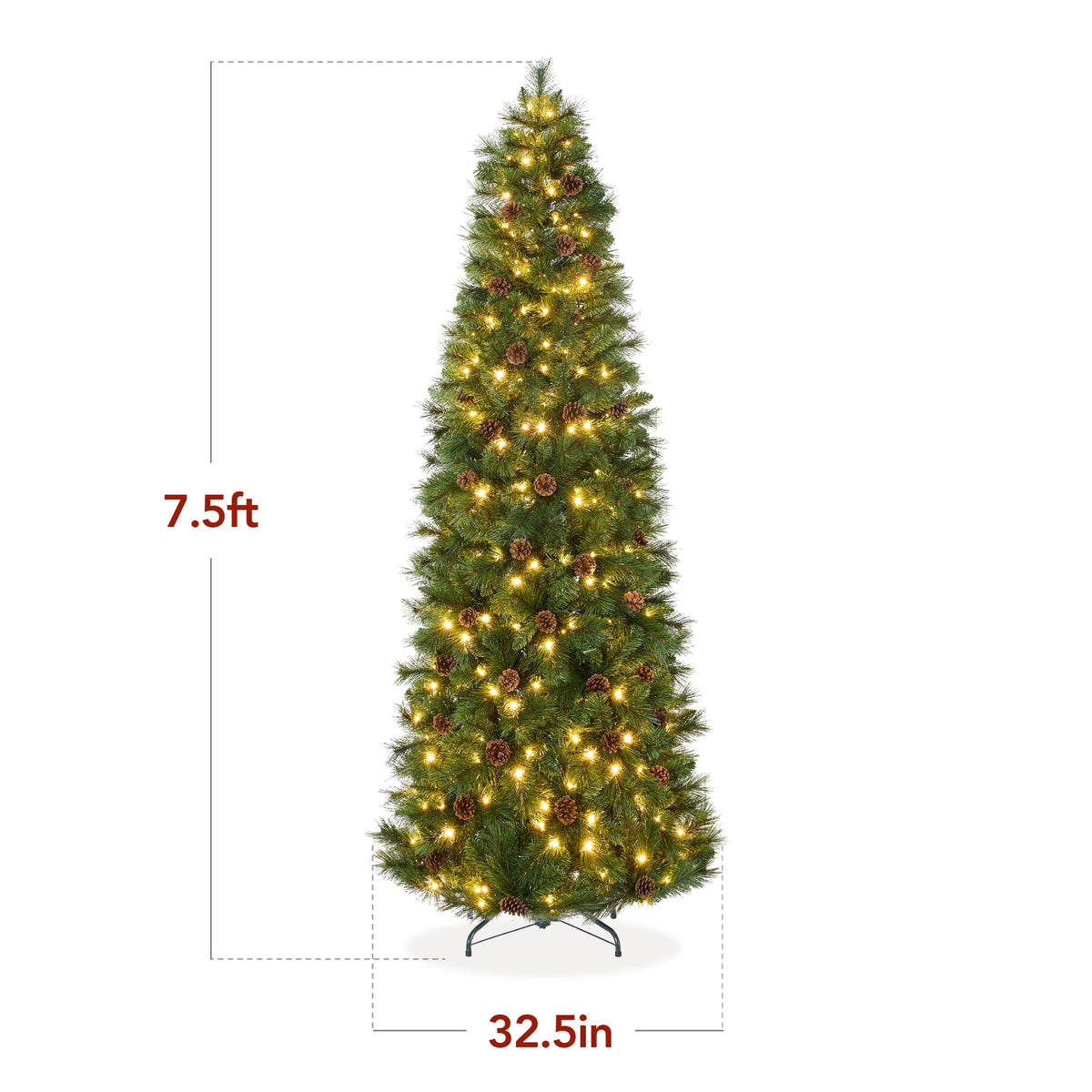 Pre-Lit Artificial Scotch Pine Pencil Christmas Tree w/ Metal Stand - Best Choice Products