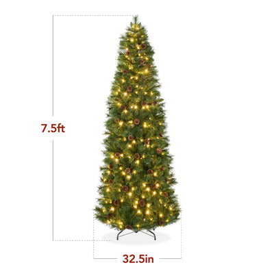Pre-Lit Artificial Scotch Pine Pencil Christmas Tree w/ Metal Stand - Best Choice Products