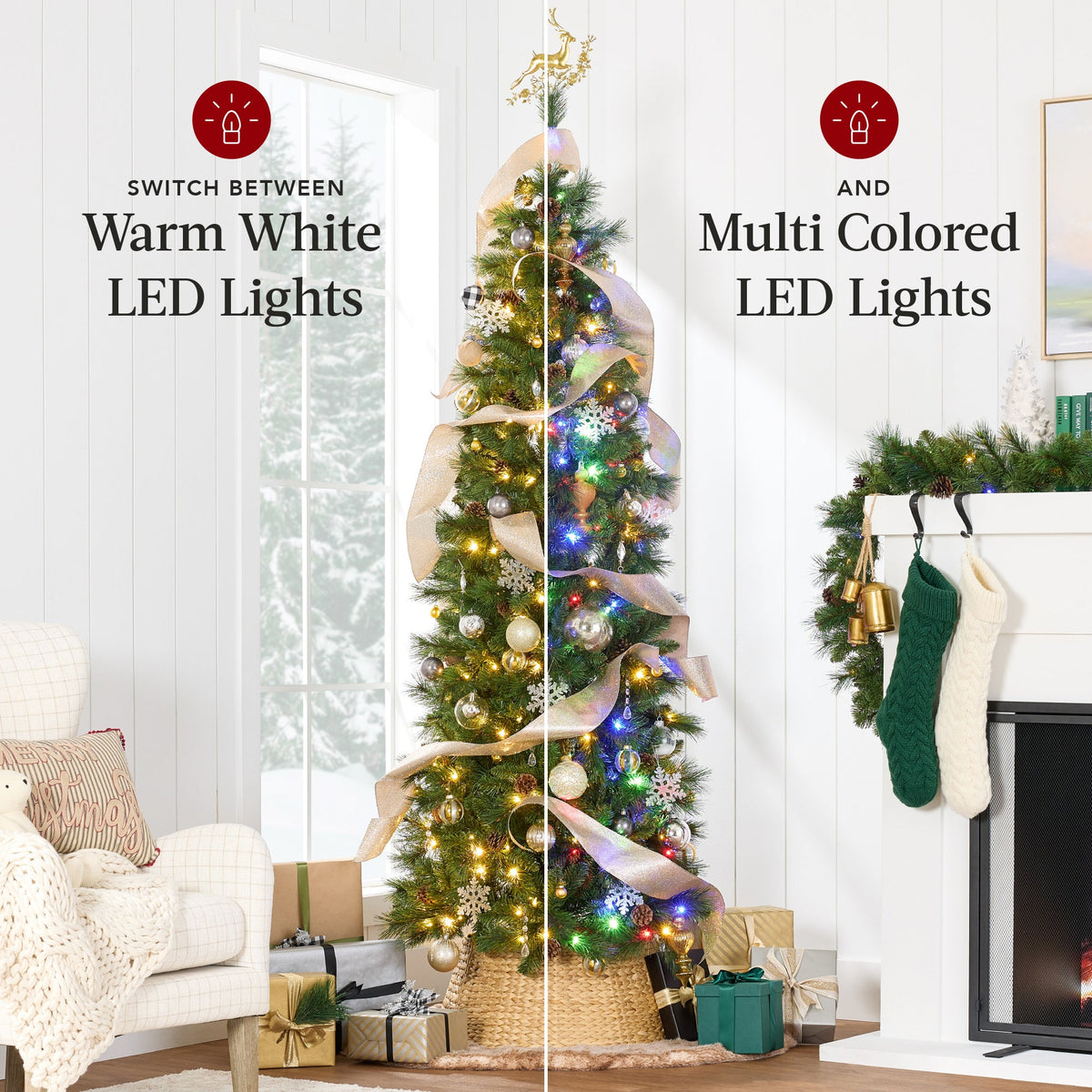 Pre-Lit Artificial Scotch Pine Pencil Christmas Tree w/ Metal Stand - Best Choice Products