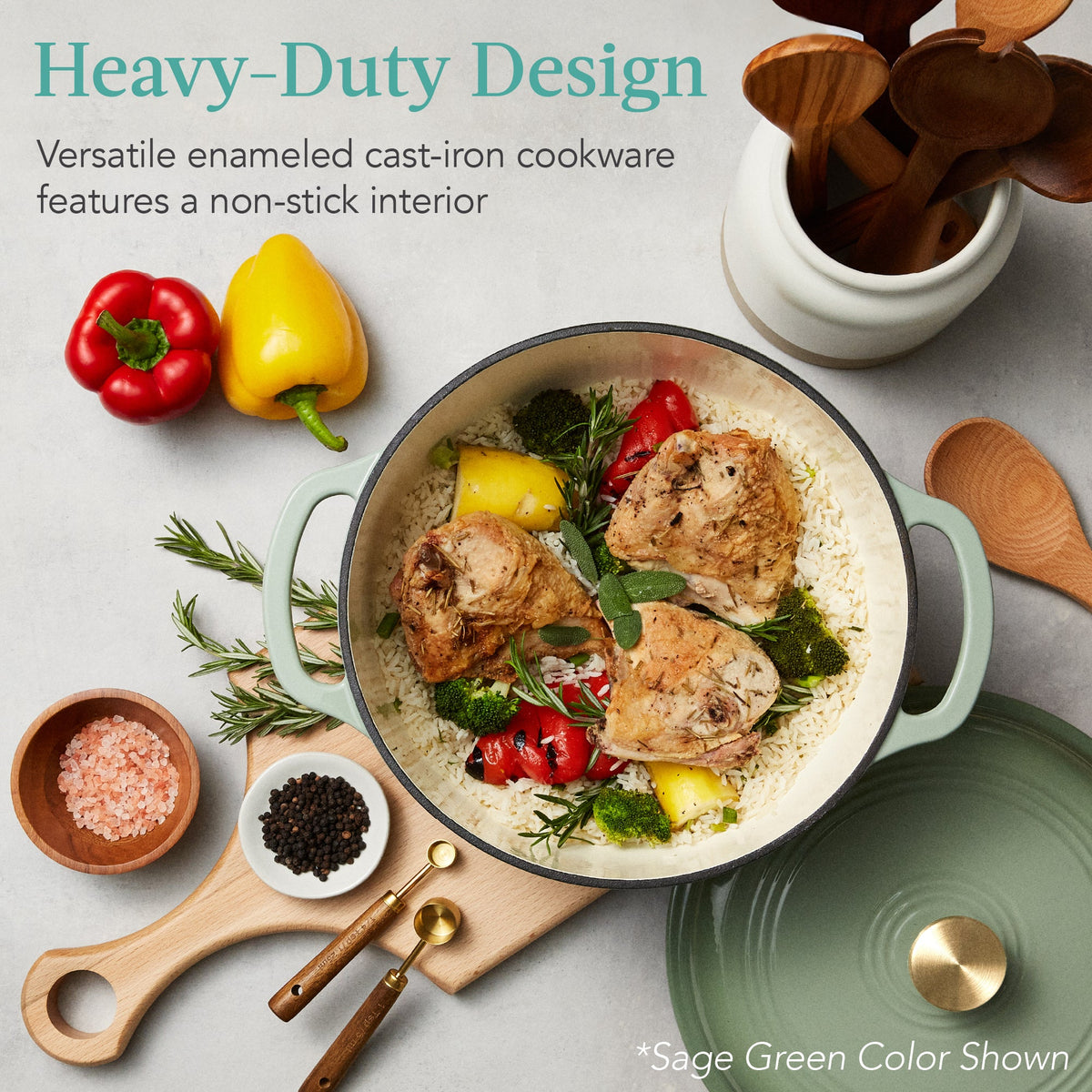 Cast-Iron Dutch Oven Kitchen Cookware w/ Enamel, Handles - 6qt - Best Choice Products