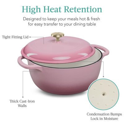 Cast-Iron Dutch Oven Kitchen Cookware w/ Enamel, Handles - 6qt - Best Choice Products