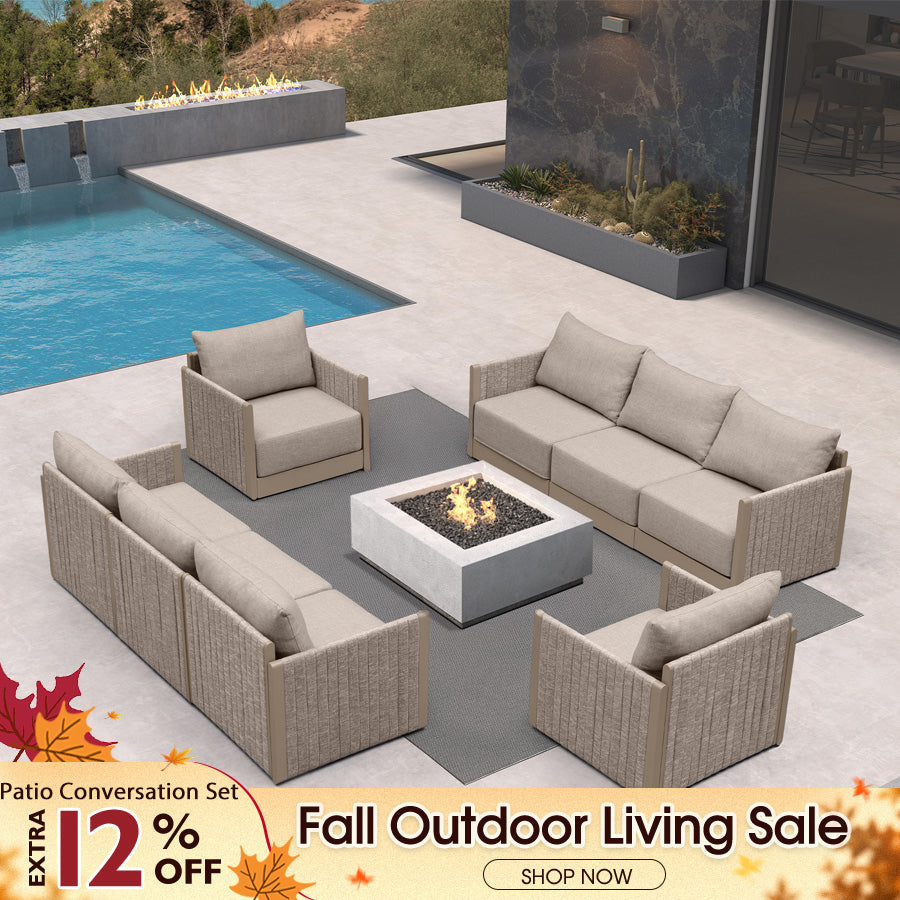 PURPLE LEAF Sanori Classical – Ensemble salon de terrasse beige sans table avec coussins pour terrasse
