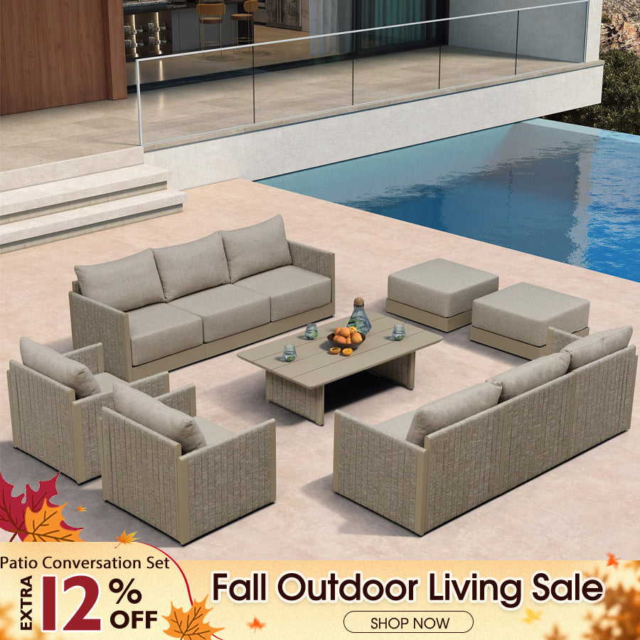 PURPLE LEAF Sanori Classical – Ensemble salon de terrasse beige avec table et coussins pour bord de piscine