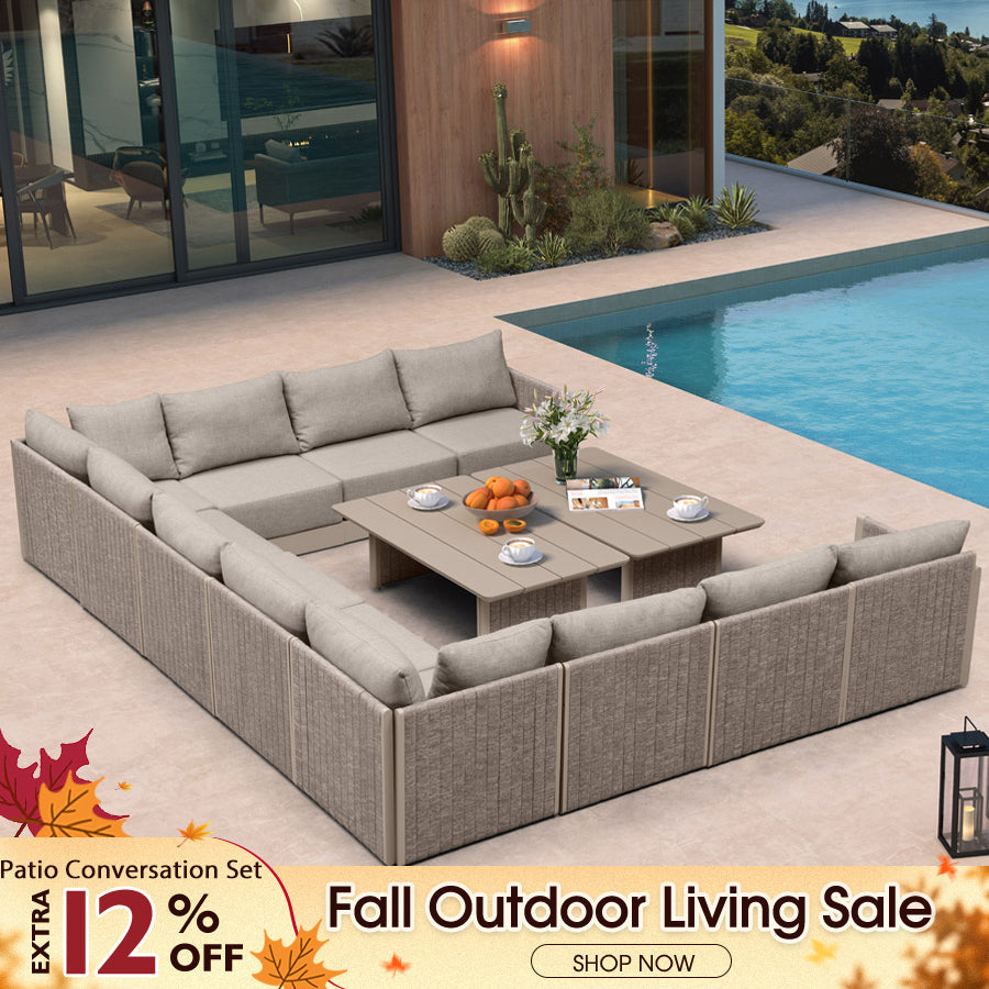 PURPLE LEAF Sanori – Ensemble canapé de terrasse modulaire en U avec coussins beiges pour balcon