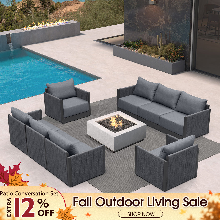 PURPLE LEAF Sanori Classical – Ensemble salon de terrasse gris sans table avec coussins pour terrasse