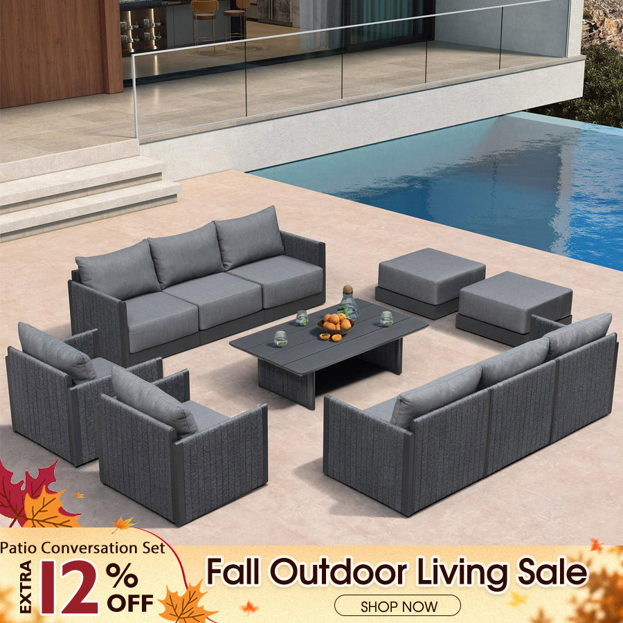 PURPLE LEAF Sanori Classical – Ensemble salon de terrasse gris avec table et coussins pour bord de piscine