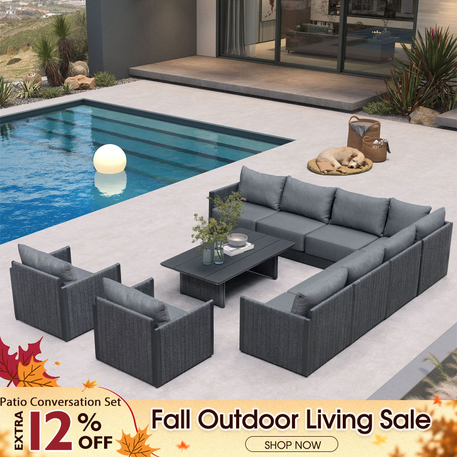 PURPLE LEAF Sanori – Ensemble canapé de terrasse modulaire en L avec coussins gris pour jardin