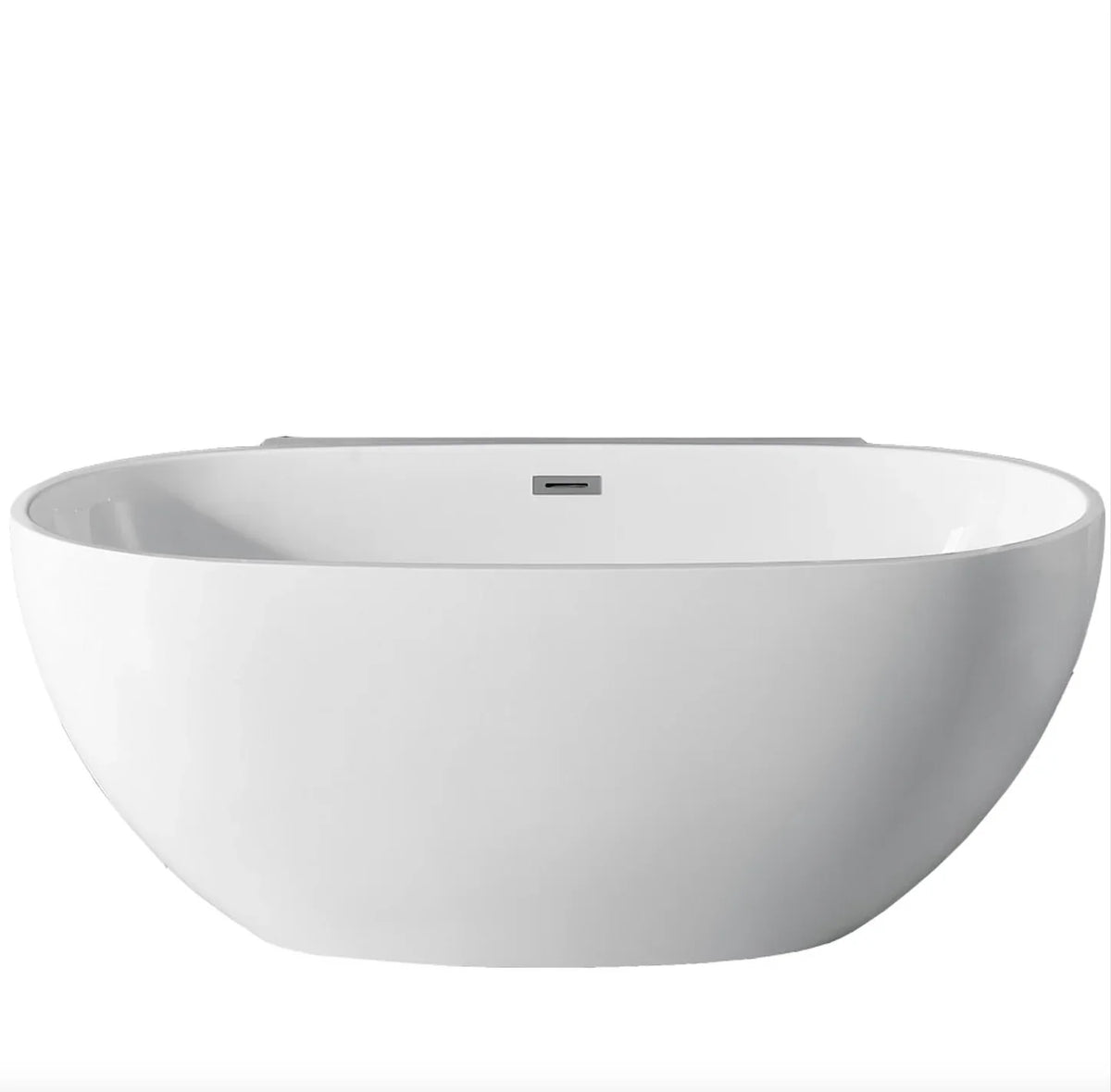 Baignoire îlot ovale double dos en acrylique 65", bonde centrale, fond plat, blanc brillant
